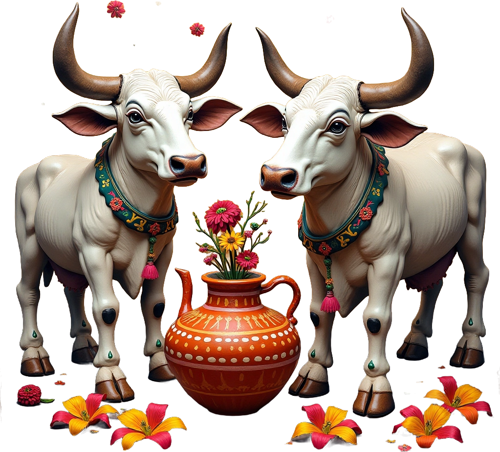 Festive Cows with Flower Vase